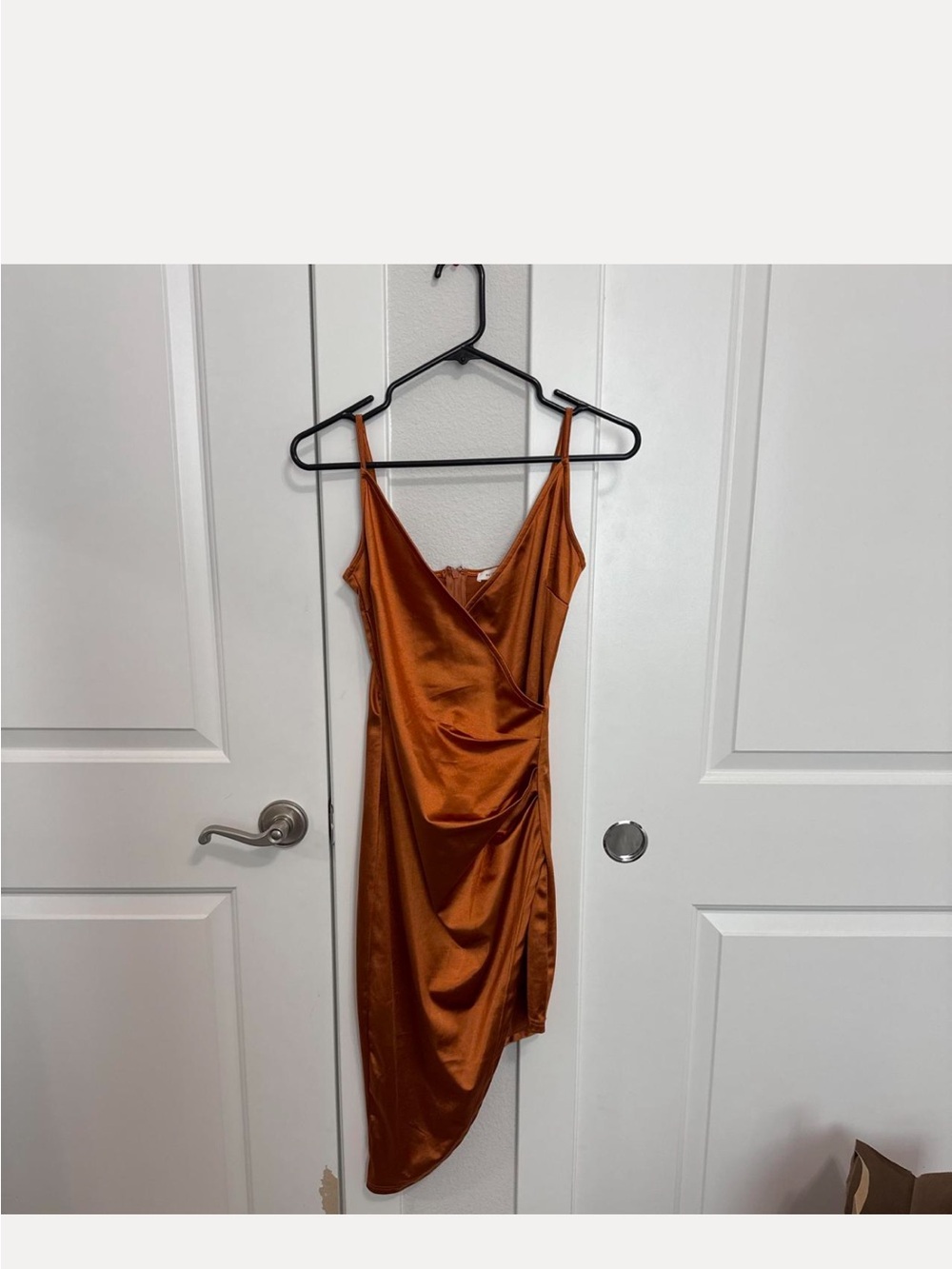 Better Be Satin Asymmetrical Slip Dress in Copper Brown